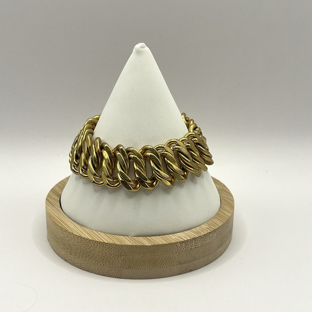 Monet Vintage Gold Tone Link Bracelet Womens Costume Abstract Chunky Signed 7.5"